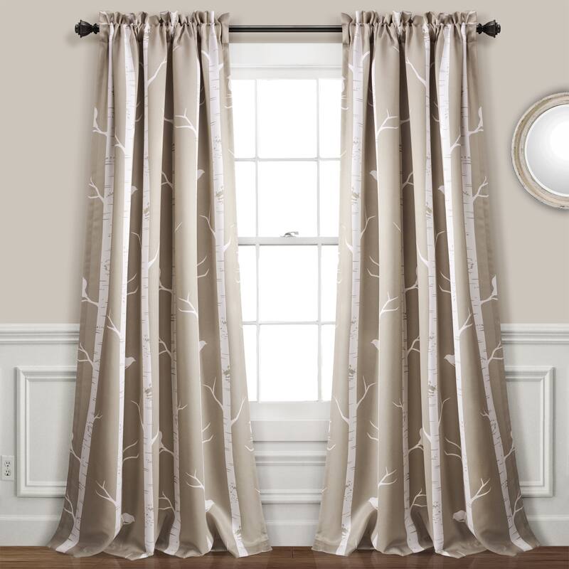 Lush Decor Bird on the Tree Room Darkening Window Curtain Panel Pair - 52"W x 84"L - Wheat