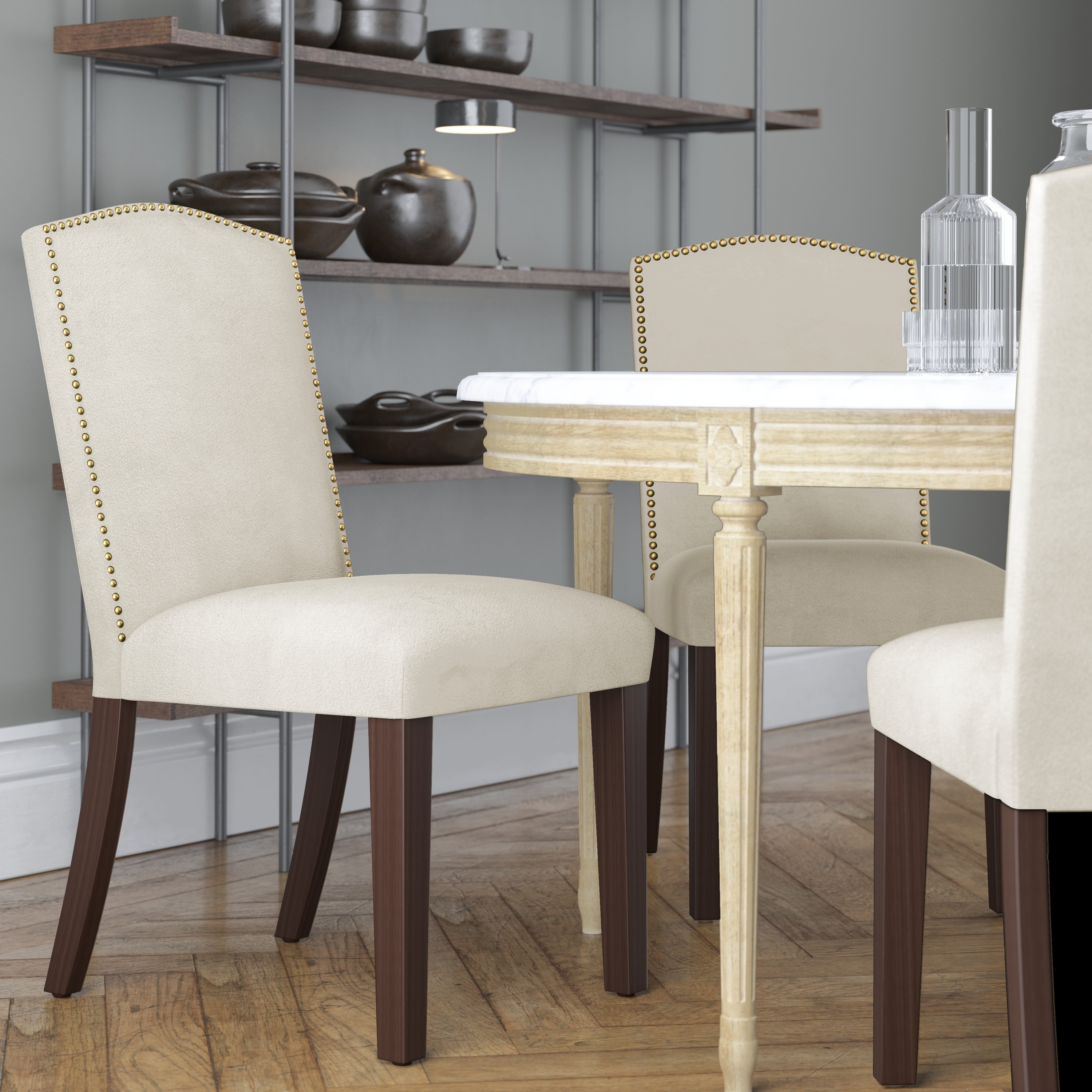 Skyline Furniture Nail Button Parsons Dining Chair in Velvet Off