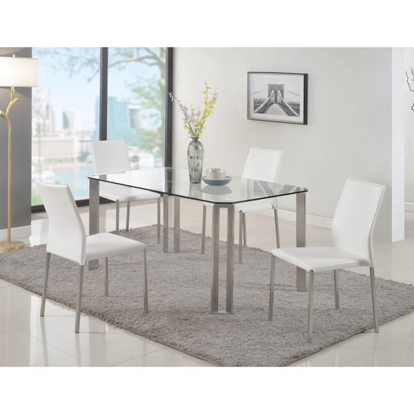 Somette Raika Clear Tempered Glass And Brushed Stainless Steel Dining Table