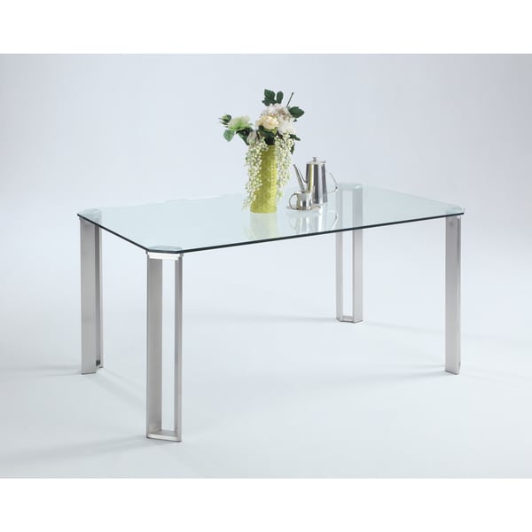 Somette Raika Clear Tempered Glass and Brushed Stainless Steel Dining Table
