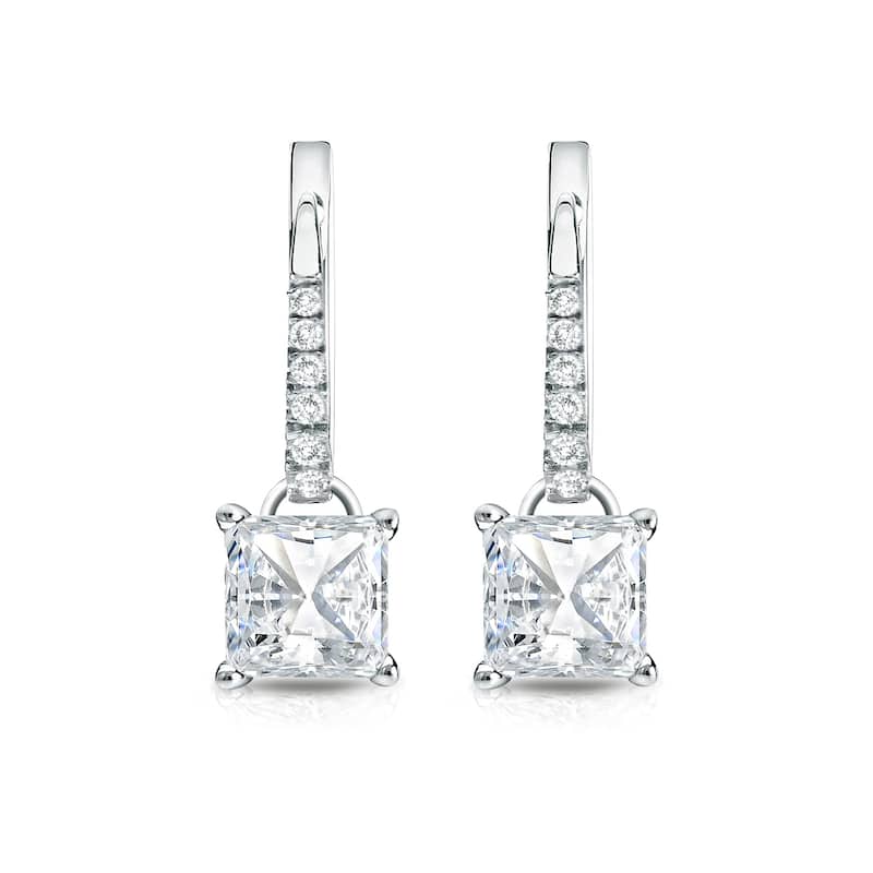 14k Gold 3/4ct TDW Princess Cut Diamond Dangle Earrings by Auriya (H-I, SI1-SI2)