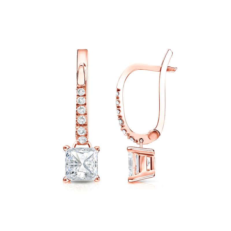 14k Gold 3/4ct TDW Princess Cut Diamond Dangle Earrings by Auriya (H-I, SI1-SI2)