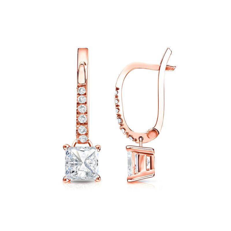 14k Gold 1ct TDW Princess Cut Diamond Dangle Earrings by Auriya