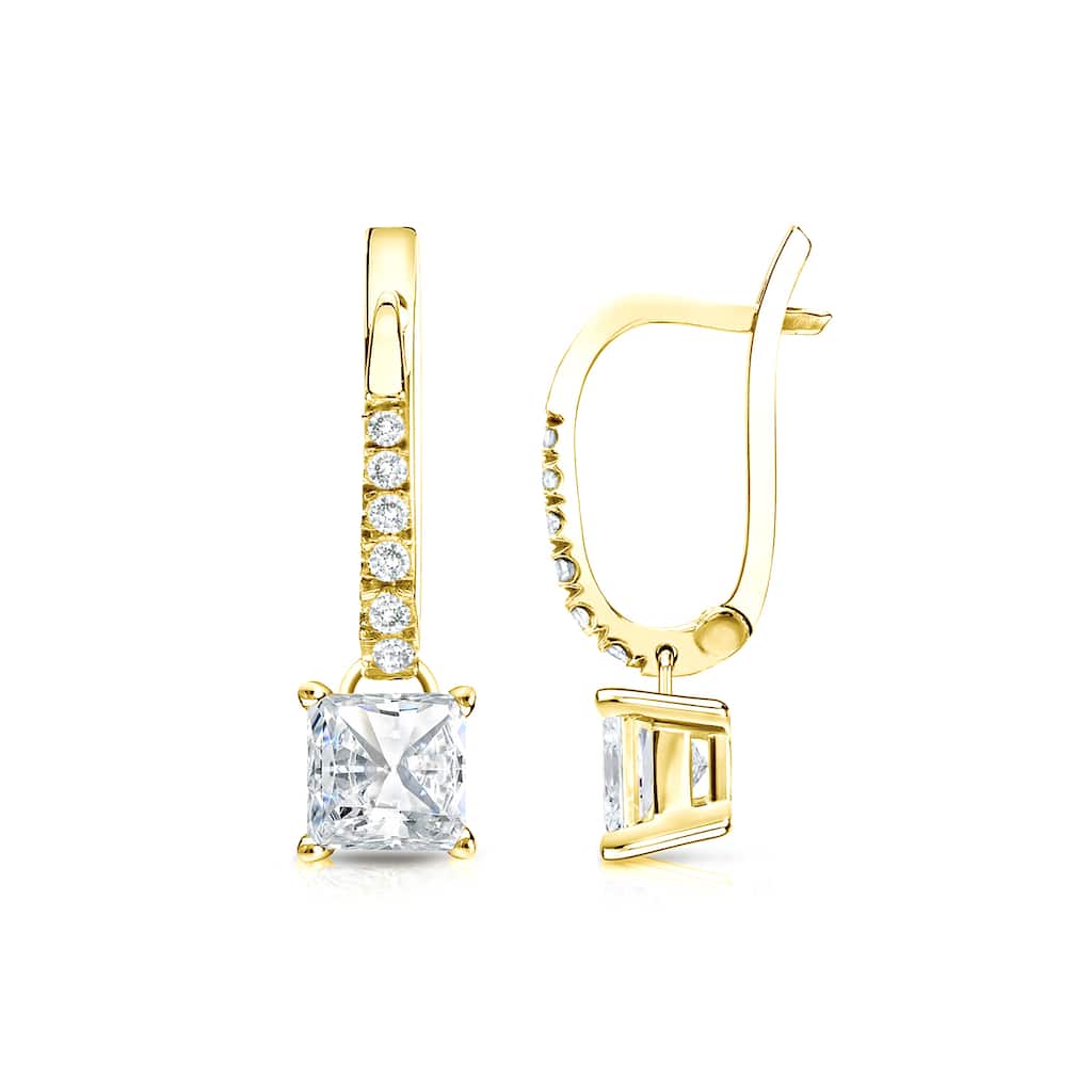 14k Gold 1ct TDW Princess Cut Diamond Dangle Earrings by Auriya