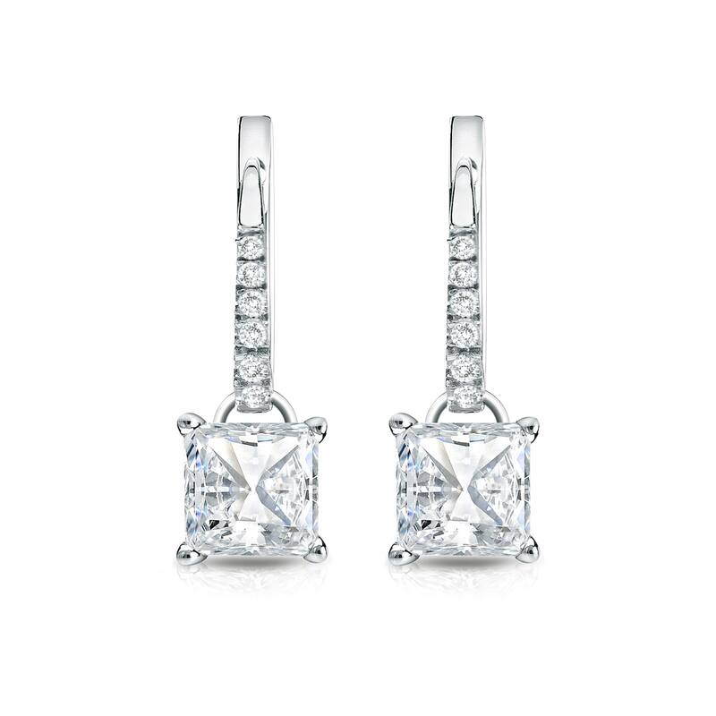 14k Gold 1 1/4ct TDW Princess Cut Diamond Dangle Earrings by Auriya (H-I, SI1-SI2)