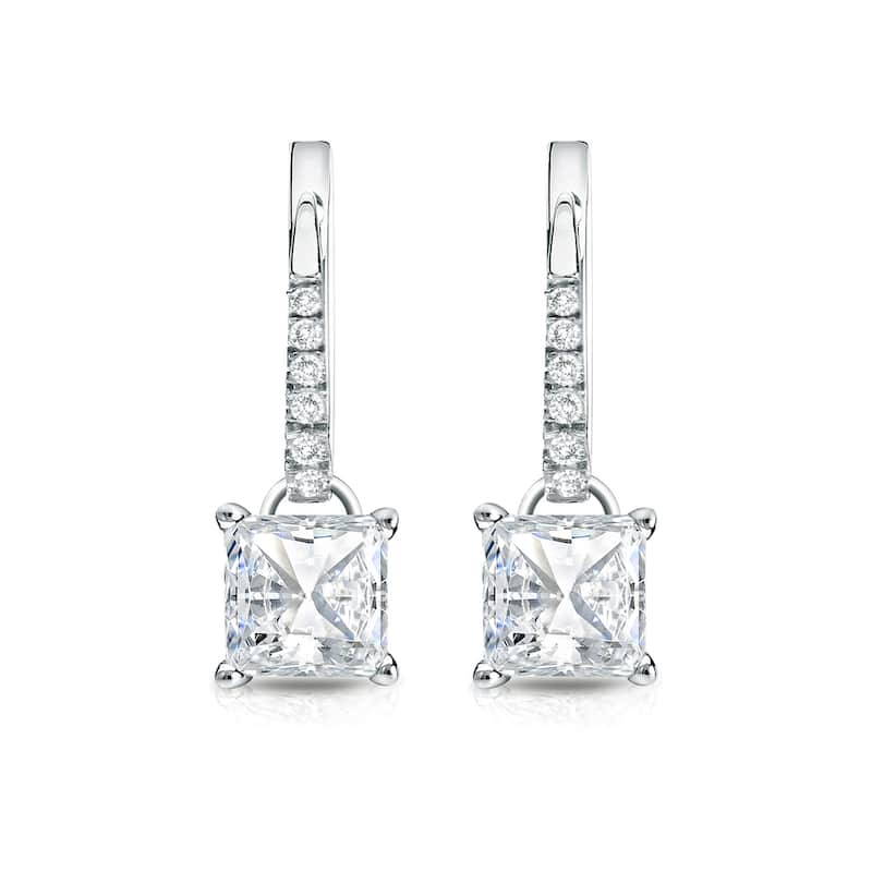 Auriya 14k Gold 1 1/4ct TDW Princess Cut Diamond Dangle Earrings by Auriya (H-I, SI1-SI2)