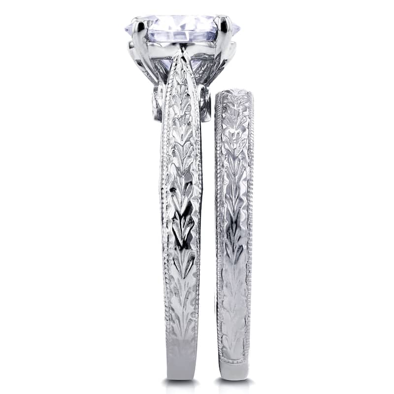 Annello by Kobelli 14k White Gold 1 1/2ct TGW Moissanite and Diamond Antique Cathedral Bridal Rings