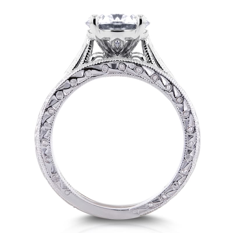 Annello by Kobelli 14k White Gold 1 1/2ct TGW Moissanite and Diamond Antique Cathedral Bridal Rings