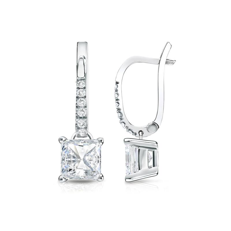 Auriya 14k Gold 1 1/2ct TDW Princess Cut Diamond Dangle Earrings by Auriya (H-I, SI1-SI2)
