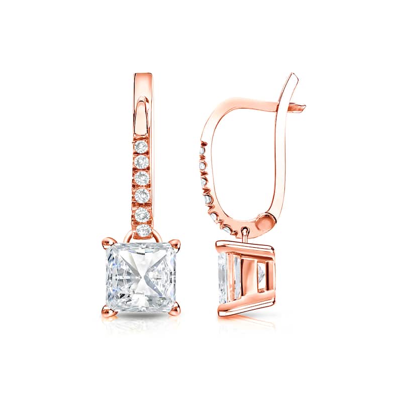 14k Gold 1 1/2ct TDW Princess Cut Diamond Dangle Earrings by Auriya (H-I, SI1-SI2)