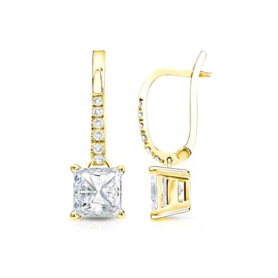 14k Gold 1 1/2ct TDW Princess Cut Diamond Dangle Earrings by Auriya (H-I, SI1-SI2)