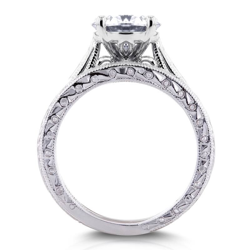 Annello by Kobelli 14k White Gold Forever One 1 1/2ct TGW Moissanite and Diamond Antique Cathedral Bridal Rings Set