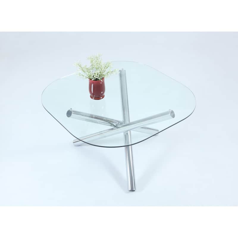 Somette Leah Chrome-finish Metal and Glass Square Round-corner Dining Table