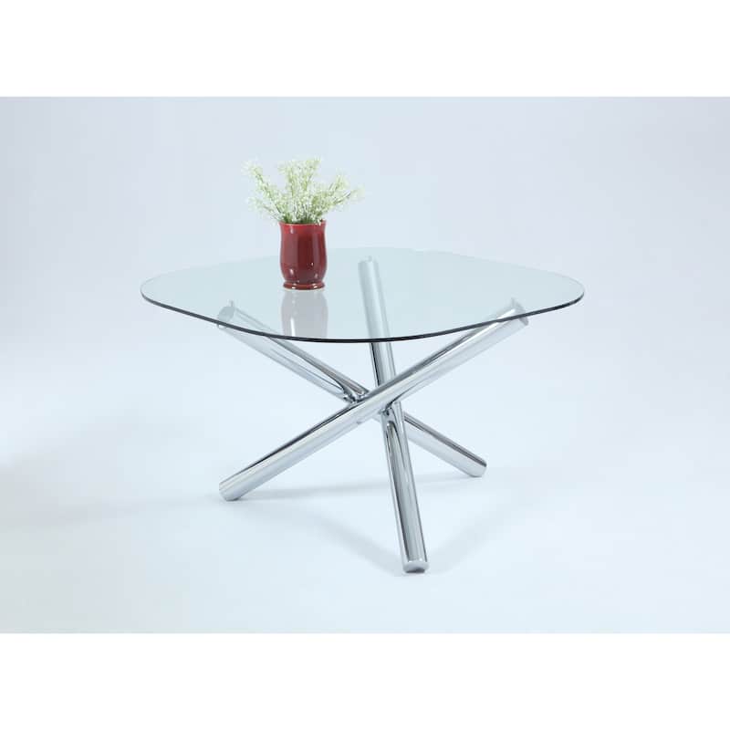 Somette Leah Chrome-finish Metal and Glass Square Round-corner Dining Table