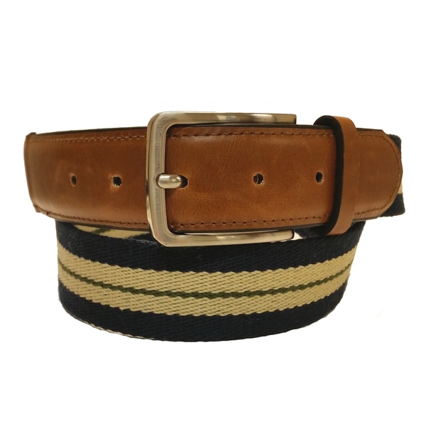Shop Men&#39;s Striped Canvas and Leather Casual Belt - Free Shipping On Orders Over $45 - Overstock ...