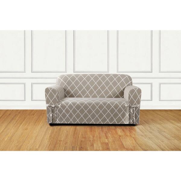Shop Lattice 1 Piece Slip Cover With Ties And Cord Loveseat Cover