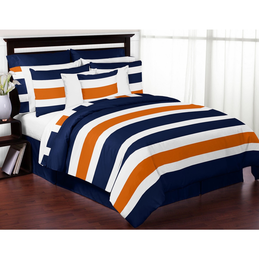Sweet Jojo Designs Navy Blue and Orange Stripe 3-piece Comforter Set