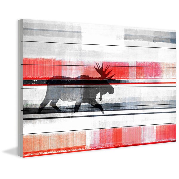 Handmade Parvez Taj - Lone Moose Print on White Wood