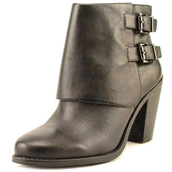 Shop Jessica Simpson Women's 'Cainn' Black Leather Mid-heel Boots ...