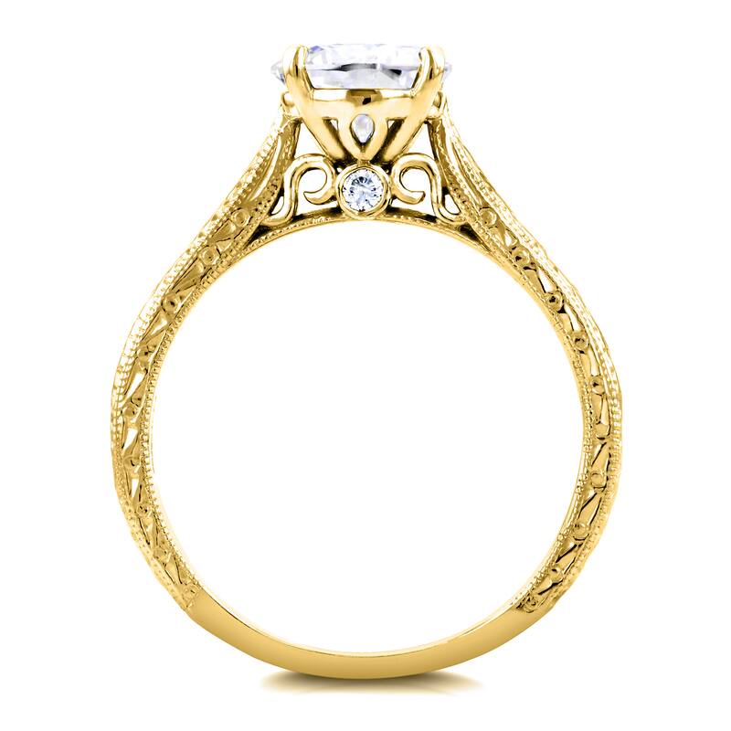 Annello by Kobelli 14k Yellow Gold Forever One 1 1/2ct TGW Moissanite and Diamond Antique Cathedral Bridal Rings Set