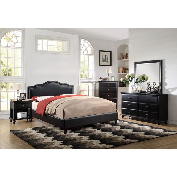 Shop Barton Black Faux Leather Upholstered 5-Piece Bedroom ...