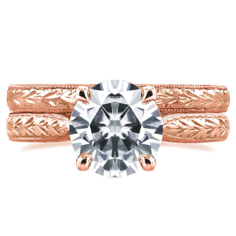 Annello by Kobelli 14k Rose Gold 1 1/2ct TGW Moissanite and Diamond Antique Cathedral Bridal Rings (GH/VS, GH/I)