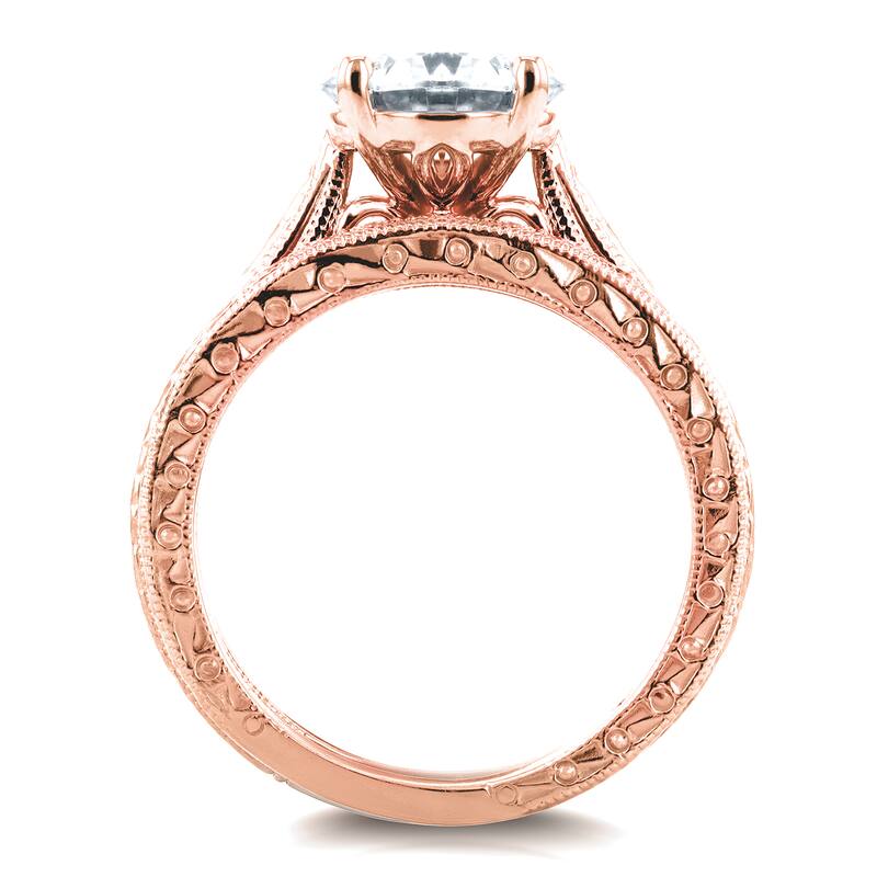 Annello by Kobelli 14k Rose Gold 1 1/2ct TGW Moissanite and Diamond Antique Cathedral Bridal Rings (GH/VS, GH/I)