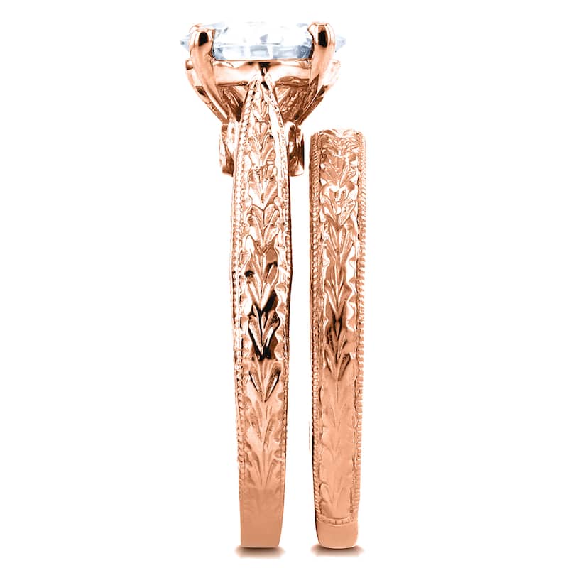 Annello by Kobelli 14k Rose Gold 1 1/2ct TGW Moissanite and Diamond Antique Cathedral Bridal Rings (GH/VS, GH/I)