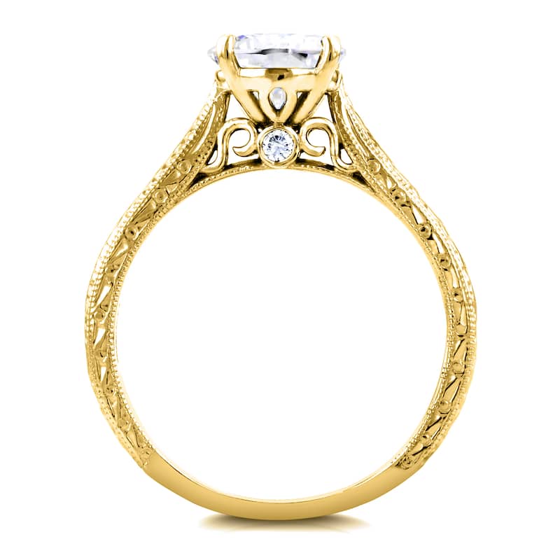 Kobelli 1.5 Carats Moissanite & Diamond Accent 14k Solid Yellow Gold Antique Cathedral Valentina 2pc Bridal Set