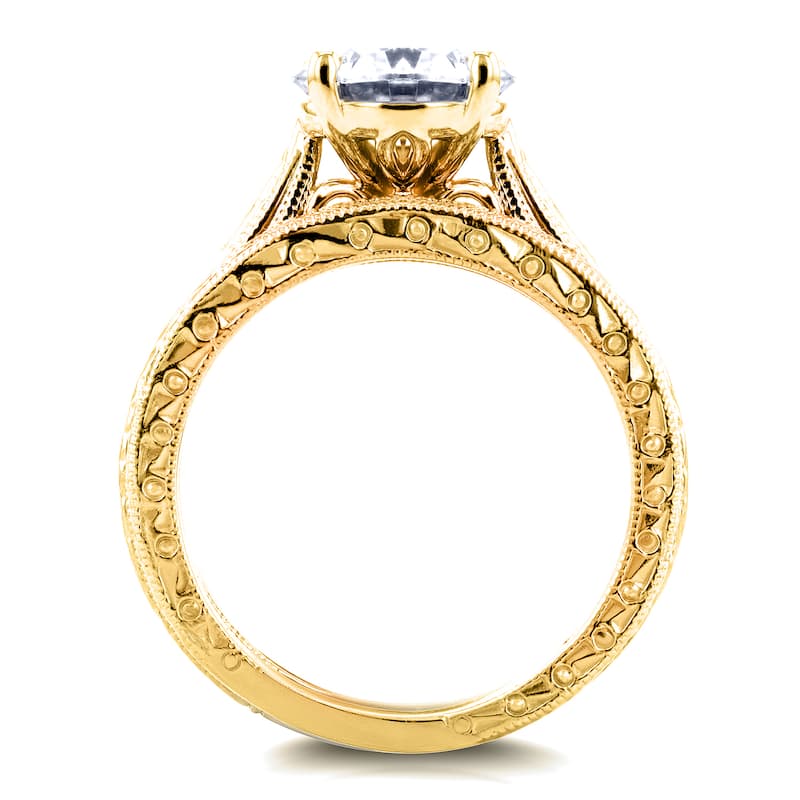 Kobelli 1.5 Carats Moissanite & Diamond Accent 14k Solid Yellow Gold Antique Cathedral Valentina 2pc Bridal Set