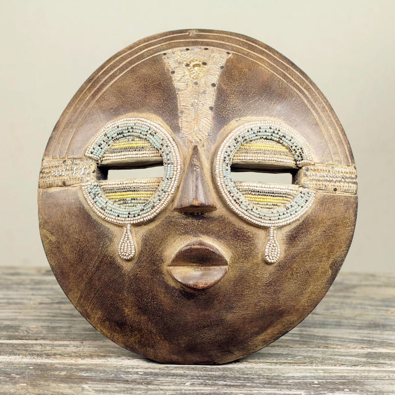 Handmade Tears of Joy Sese Wood Beaded Mask (Ghana)