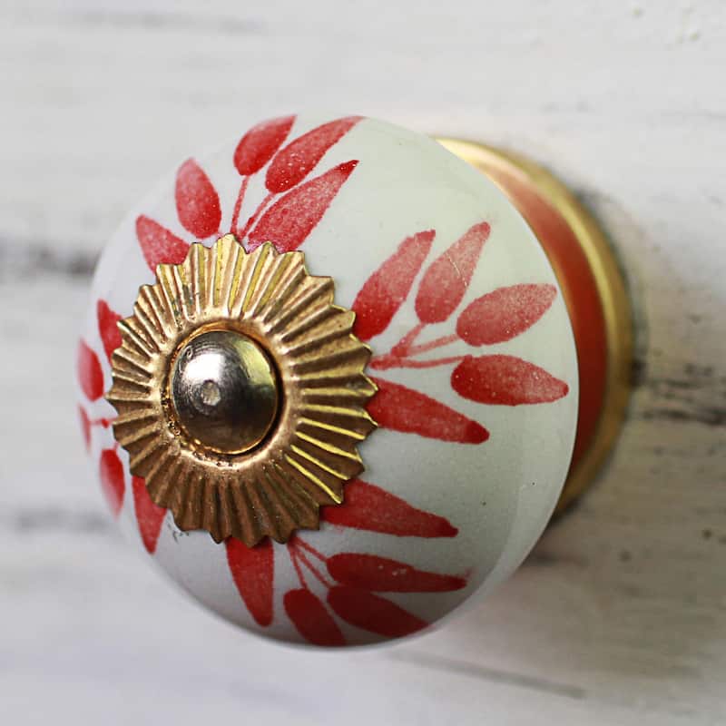 NOVICA Handmade Ceramic 'Leafy Red' Cabinet Knobs Set of 6 (India)