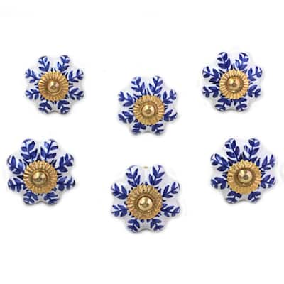 NOVICA Handmade Ceramic Blue Sunshine Cabinet Knobs, Set of 6 (India) - 2