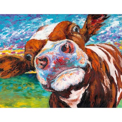 Marmont Hill - Handmade Curious Cow I Print on Wrapped Canvas
