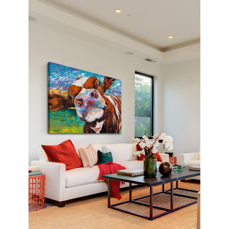 Marmont Hill - 'Curious Cow I' Painting Print on Wrapped Canvas