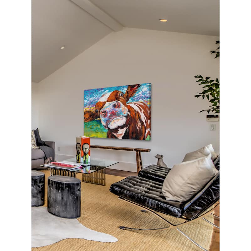 Marmont Hill - 'Curious Cow I' Painting Print on Wrapped Canvas