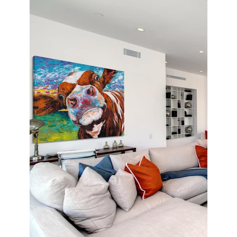 Marmont Hill - 'Curious Cow I' Painting Print on Wrapped Canvas