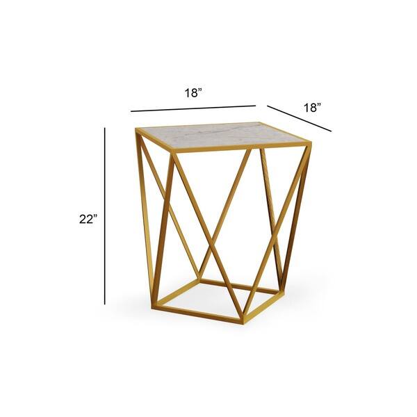 Maia Metal Modern Side Accent Table With Marble Top in Gold (As Is Item
