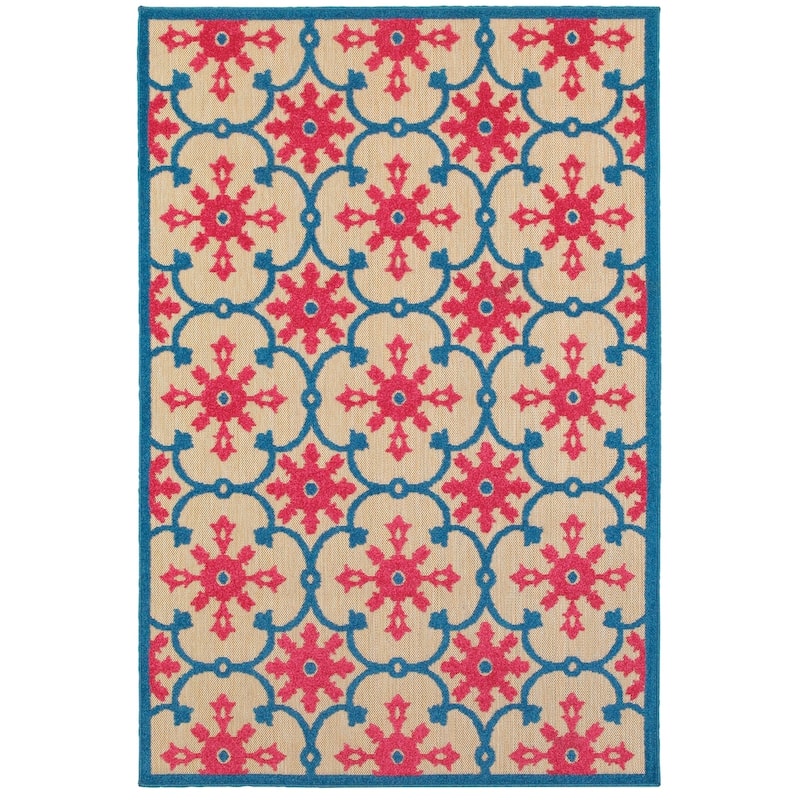 Style Haven Cara Mixed Pile Floral Lattice Indoor-Outdoor Area Rug - 5'3" x 7'6"