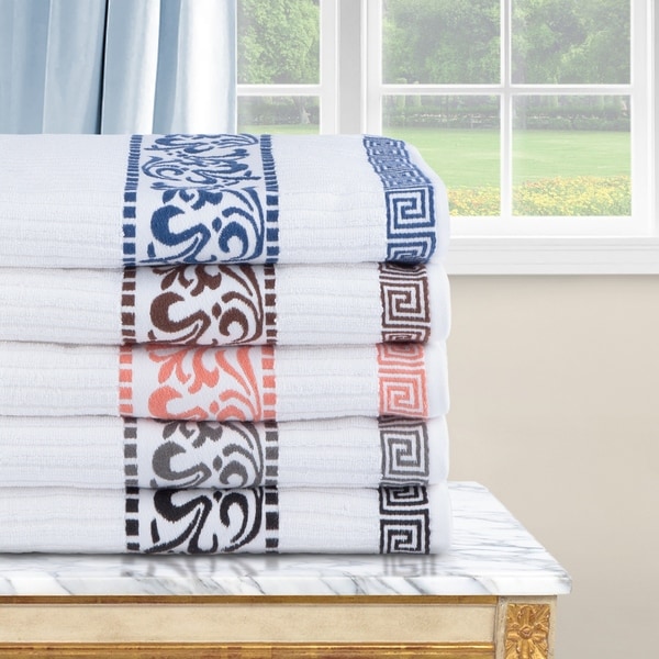 White towels with online blue trim