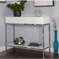 Simple Living White Wood and Chrome Metal High Gloss Console Table