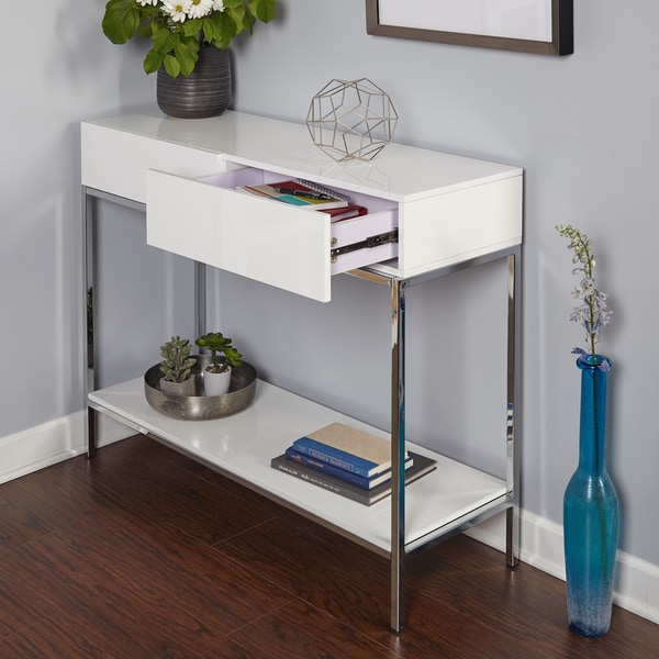 White gloss and chrome deals console table