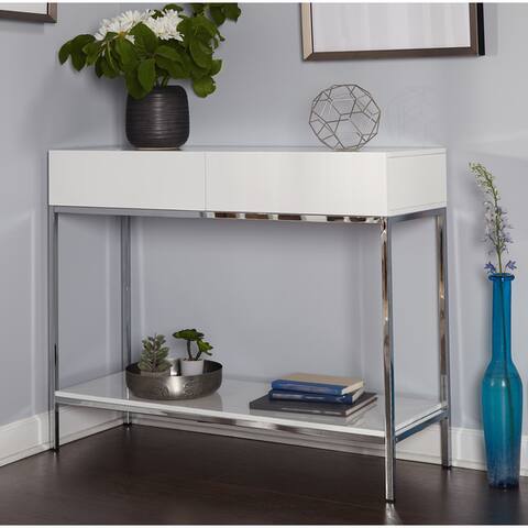 Simple Living White Wood and Chrome Metal High Gloss Console Table