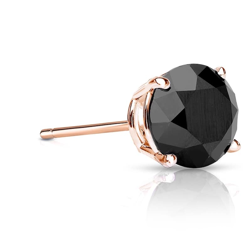Auriya 1ctw Round Black Diamond SINGLE (1) Stud Earring 14k Gold - Rose