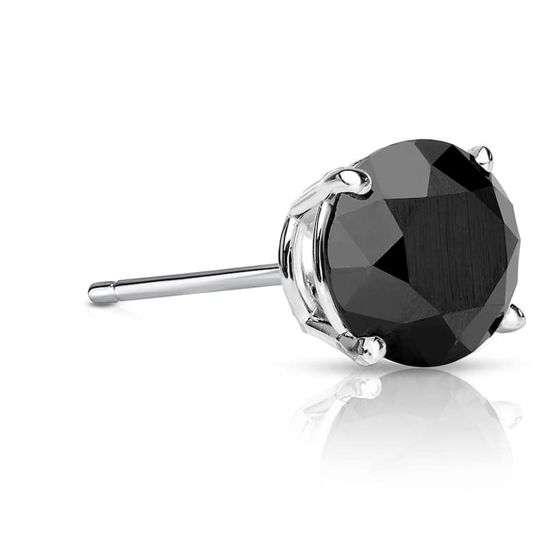 Auriya 1ctw Round Black Diamond SINGLE (1) Stud Earring 14k Gold - White