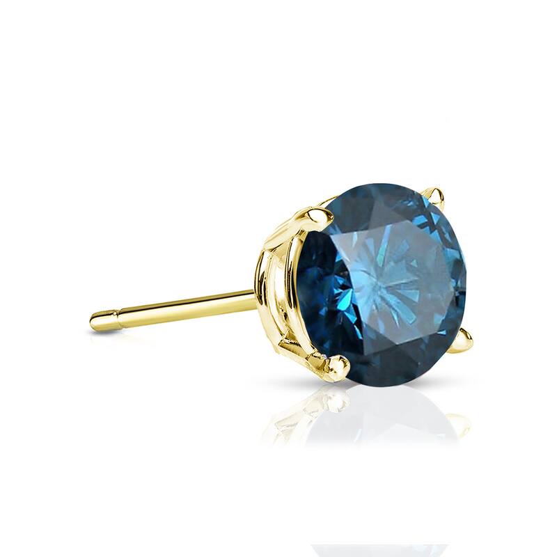 Auriya 1/4ctw Round Blue Diamond SINGLE (1) Stud Earring 14k Gold - Yellow