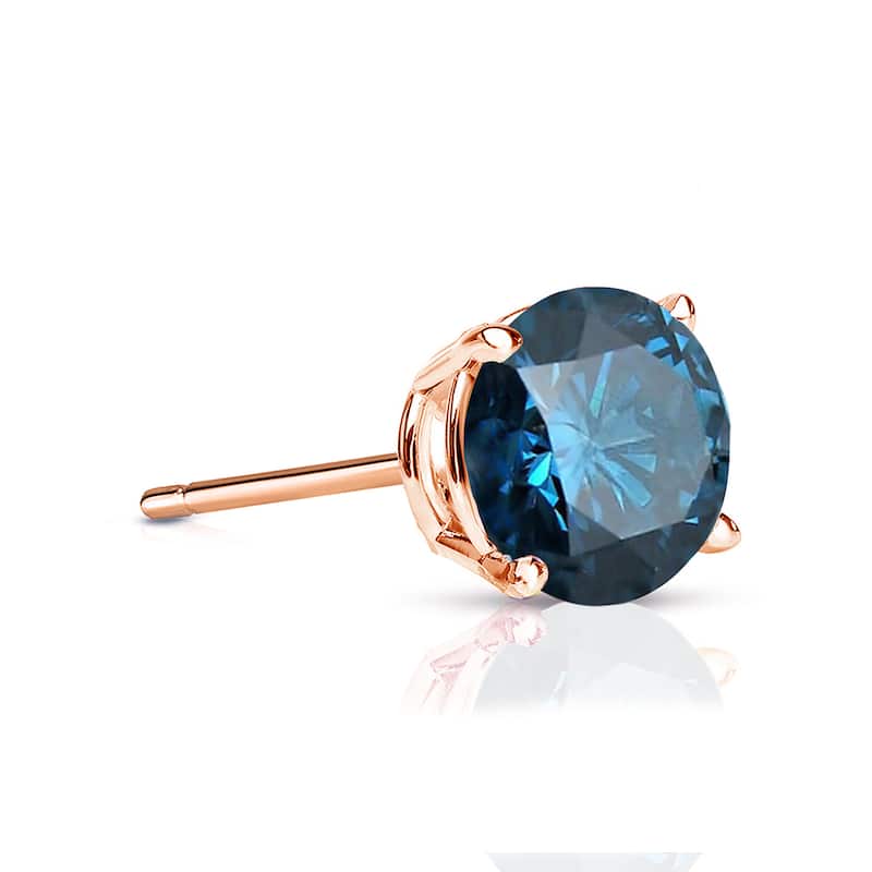 Auriya 1/4ctw Round Blue Diamond SINGLE (1) Stud Earring 14k Gold - Rose