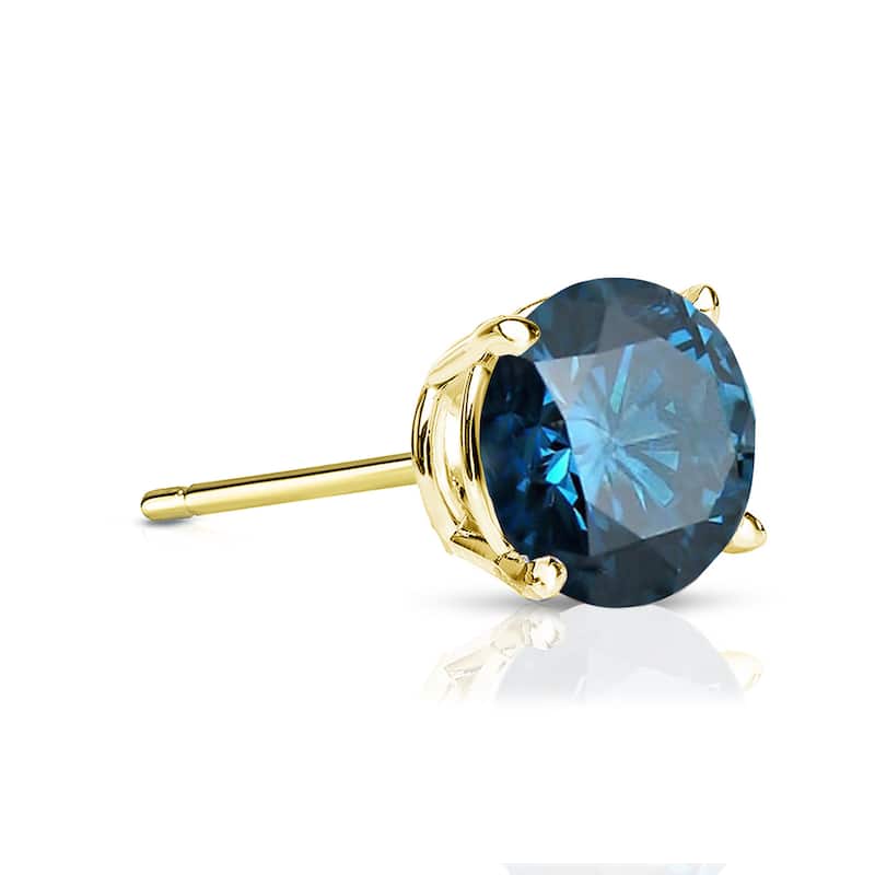 Auriya 14k Gold 1/3ct TDW Round SINGLE STUD (1) Blue Diamond Earring