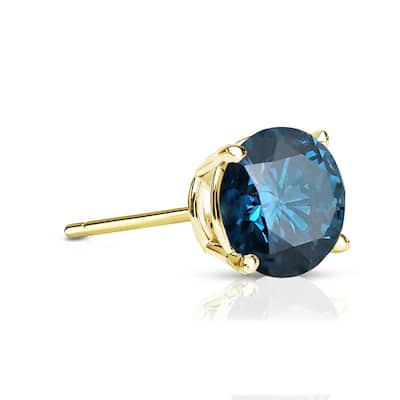 Auriya 14k Gold 1/3ct TDW Round SINGLE STUD (1) Blue Diamond Earring