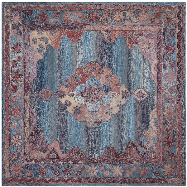 Safavieh Handmade Vintage Oushak Blue Distressed Silky Polyester Rug - 6' Square